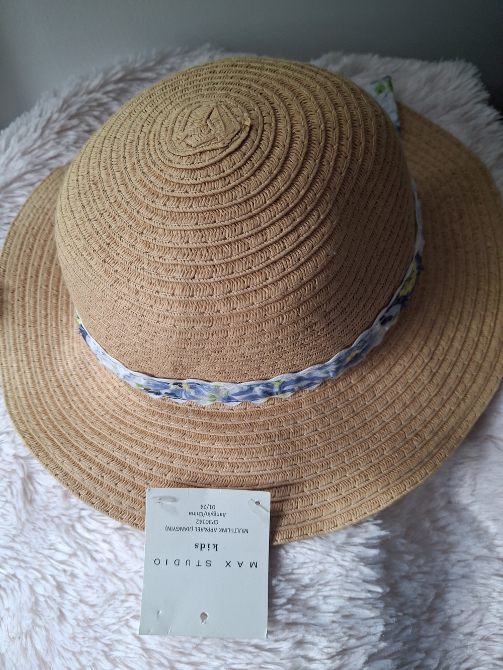 NWT Girls Woven Sun Hat with Floral Band -  Max Studio-  20 Inch Circumference - Picture 2 of 10